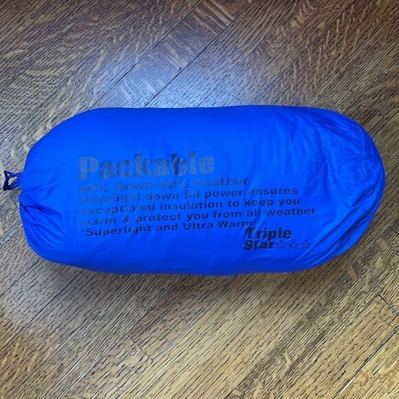 TRIPLE STAR BOYS PACKABLE DOWN FEATHER HOODED JACKET BLUE MEDIUM - Picture 8 of 8